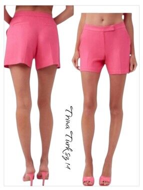 NWT Trina Turk Hermosa Pink Twill Shorts High Waist Flat Front Tailored Sz 14